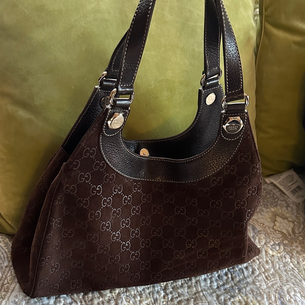 SUEDE Gucci Dark Brown Monogram Shoulder Bag